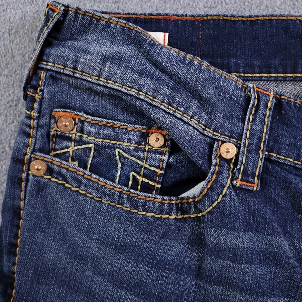 True Religion Jeans Mens 38x34 Geno Relaxed Slim Rope Stitch Blue Fade